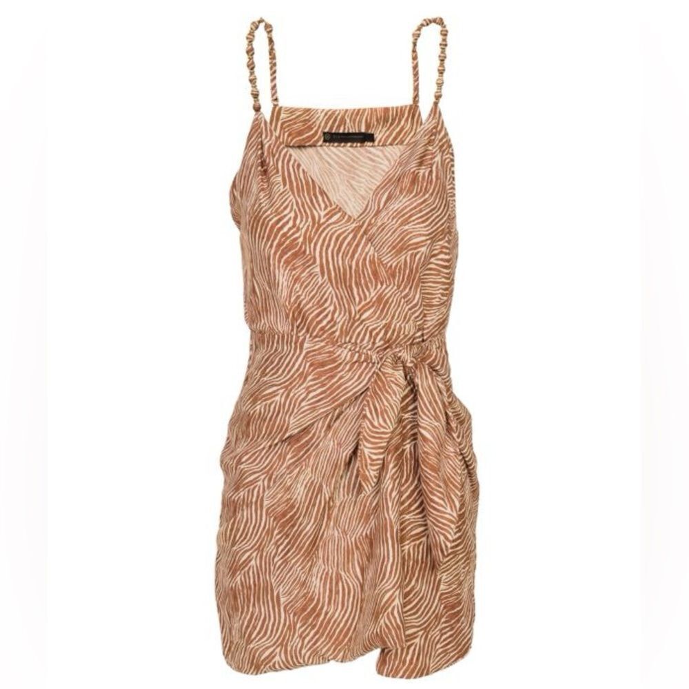 NWT Vix Zebra Print Silk Blend Wrap Mini Dress Beaded Straps Resort